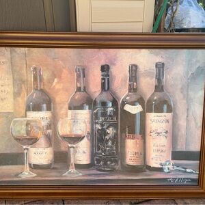 Framed Wine Bottle Painting